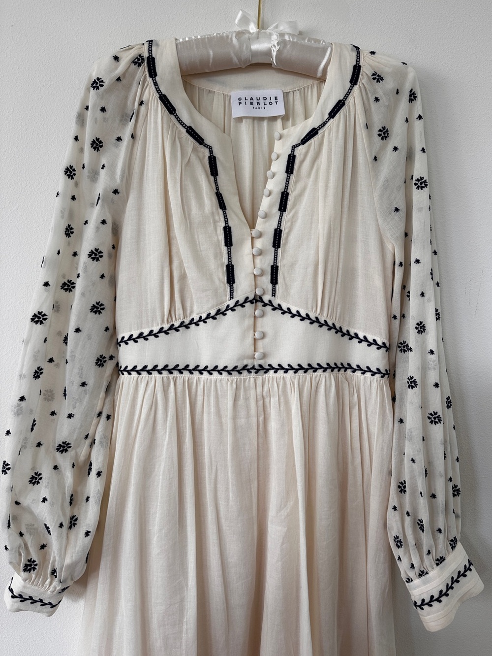 CLAUDIE PIERLOT PARIS Embroidered Ivory Dress